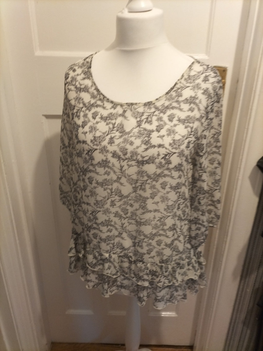 Ladies Primark Size 10 Black Outlined Aztec Sheer Top