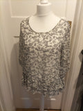 Ladies Primark Size 10 Black Outlined Aztec Sheer Top