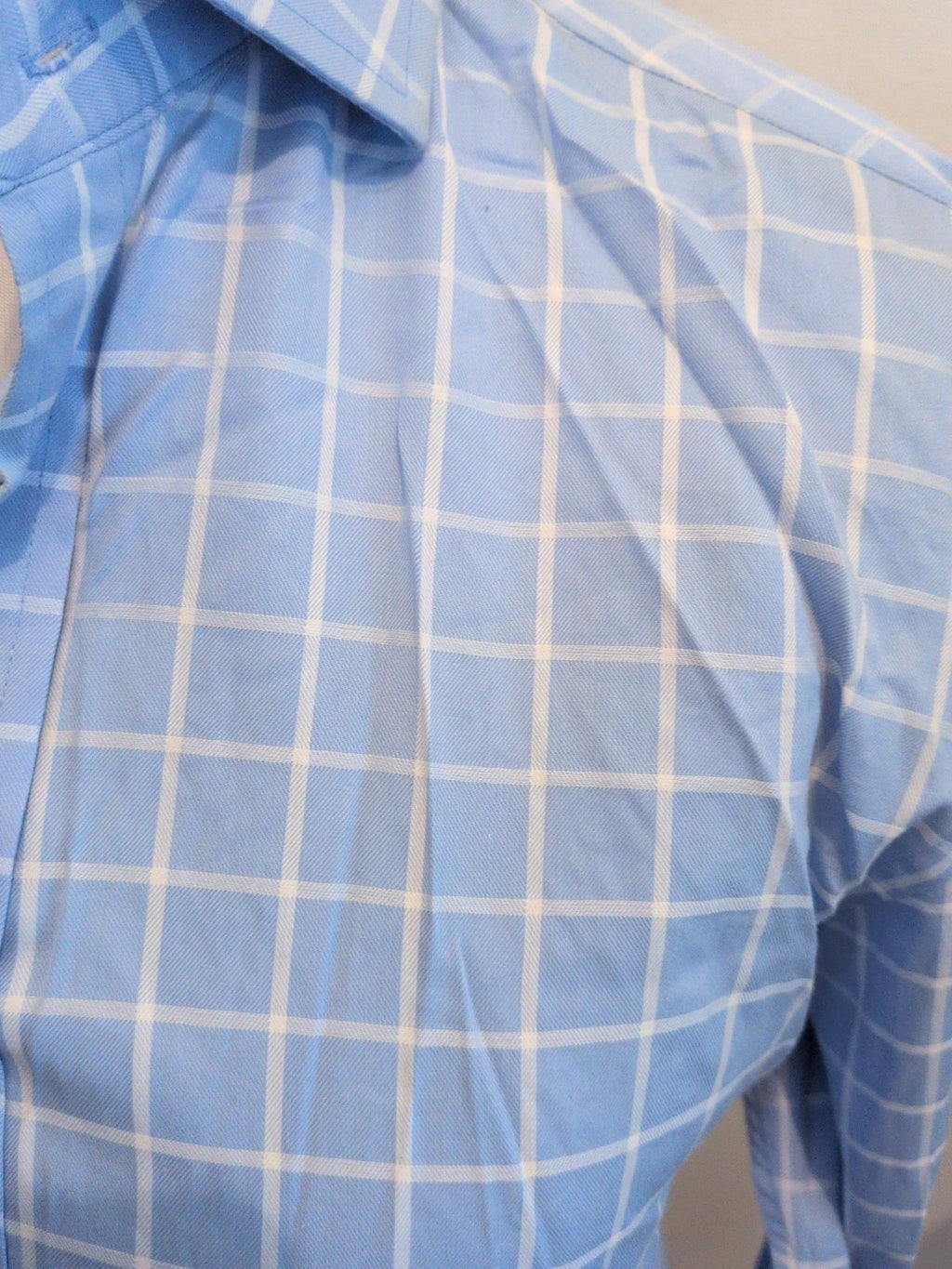 Next Luxury 15" Blue Check Two Fold Yarn Super Fine Long Sleeve Shirt