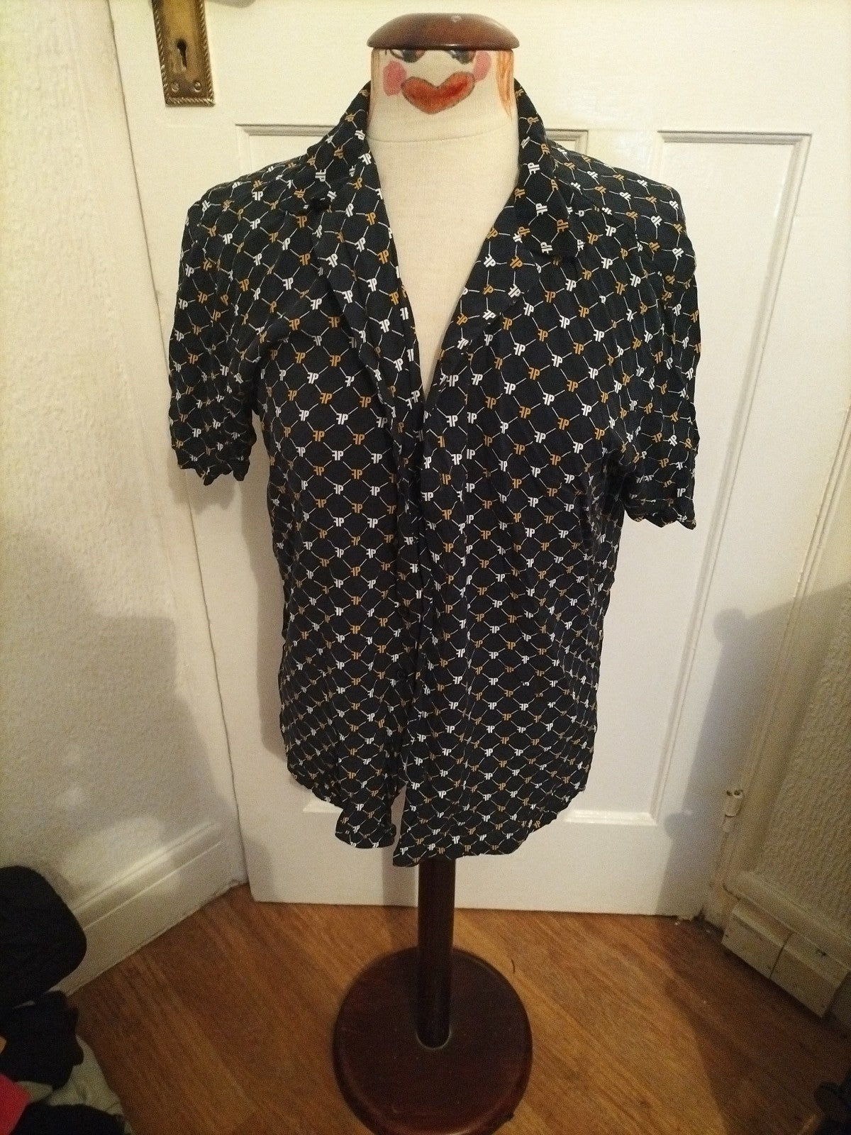 Mens Primark Size Small Regular Fit Navy/White/Mustard Short Sleeved Shirt