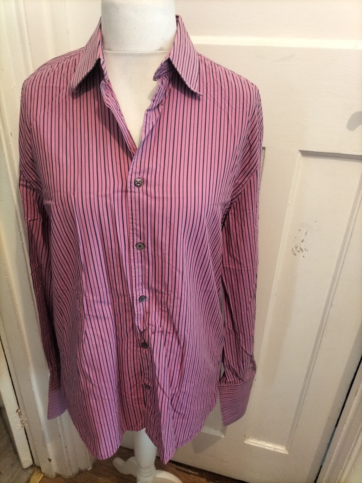 Jaeger 16 Purple And Navy Striped Shirt Long Sleeve