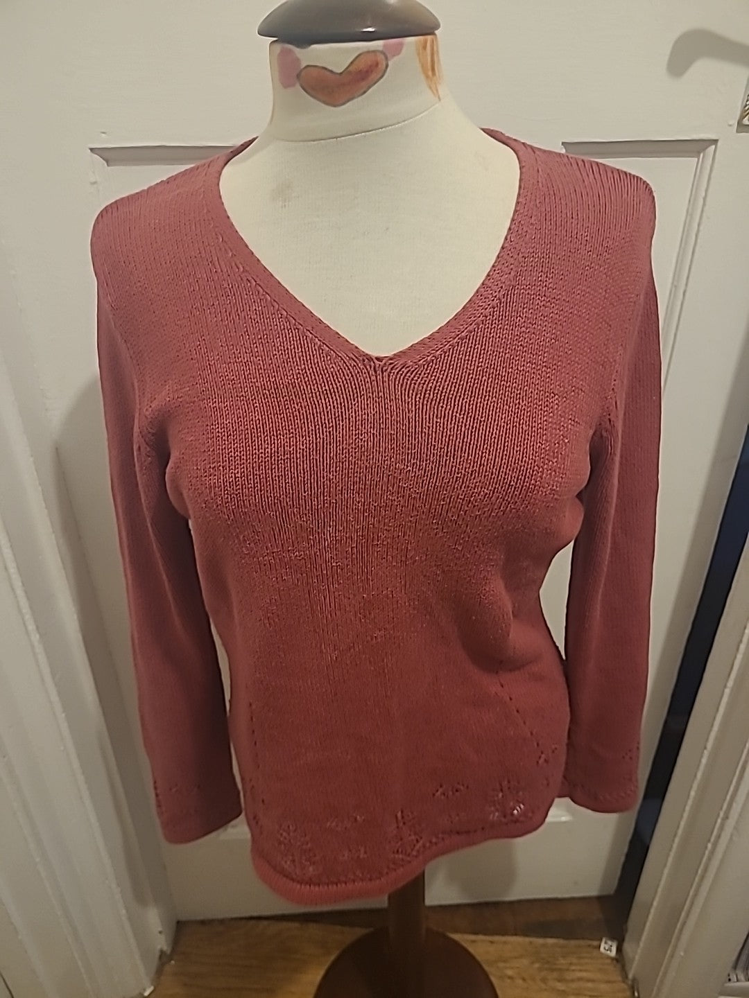 Ladies Viyella Size Small Redish Purple Long Sleeved Lightweight Jumper