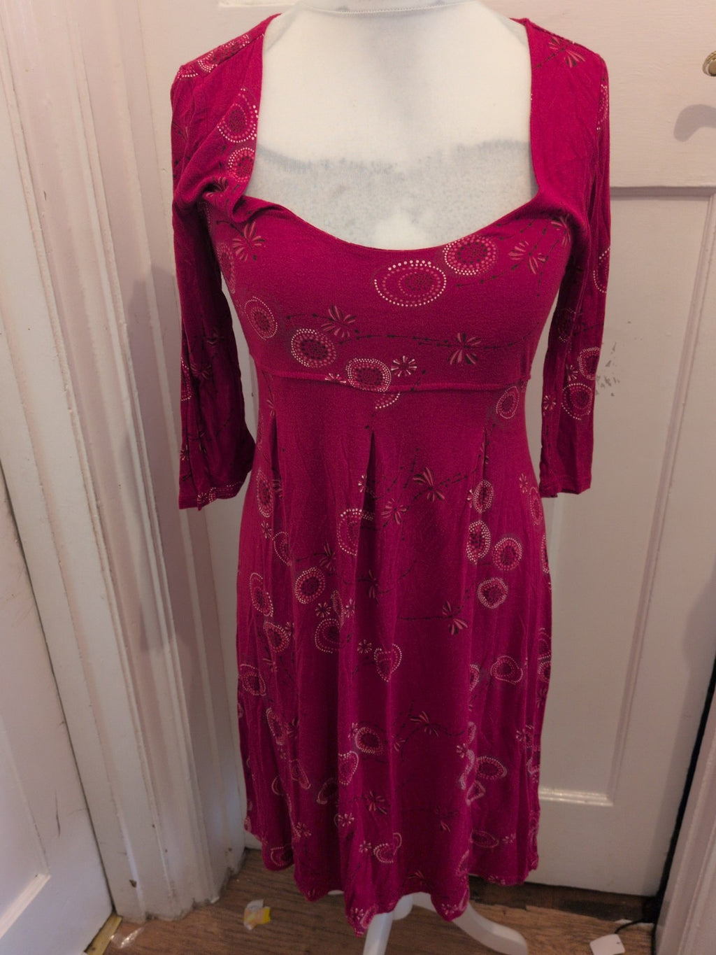 White Stuff 12 Purple Patterned Long Length Dress Half Sleeve