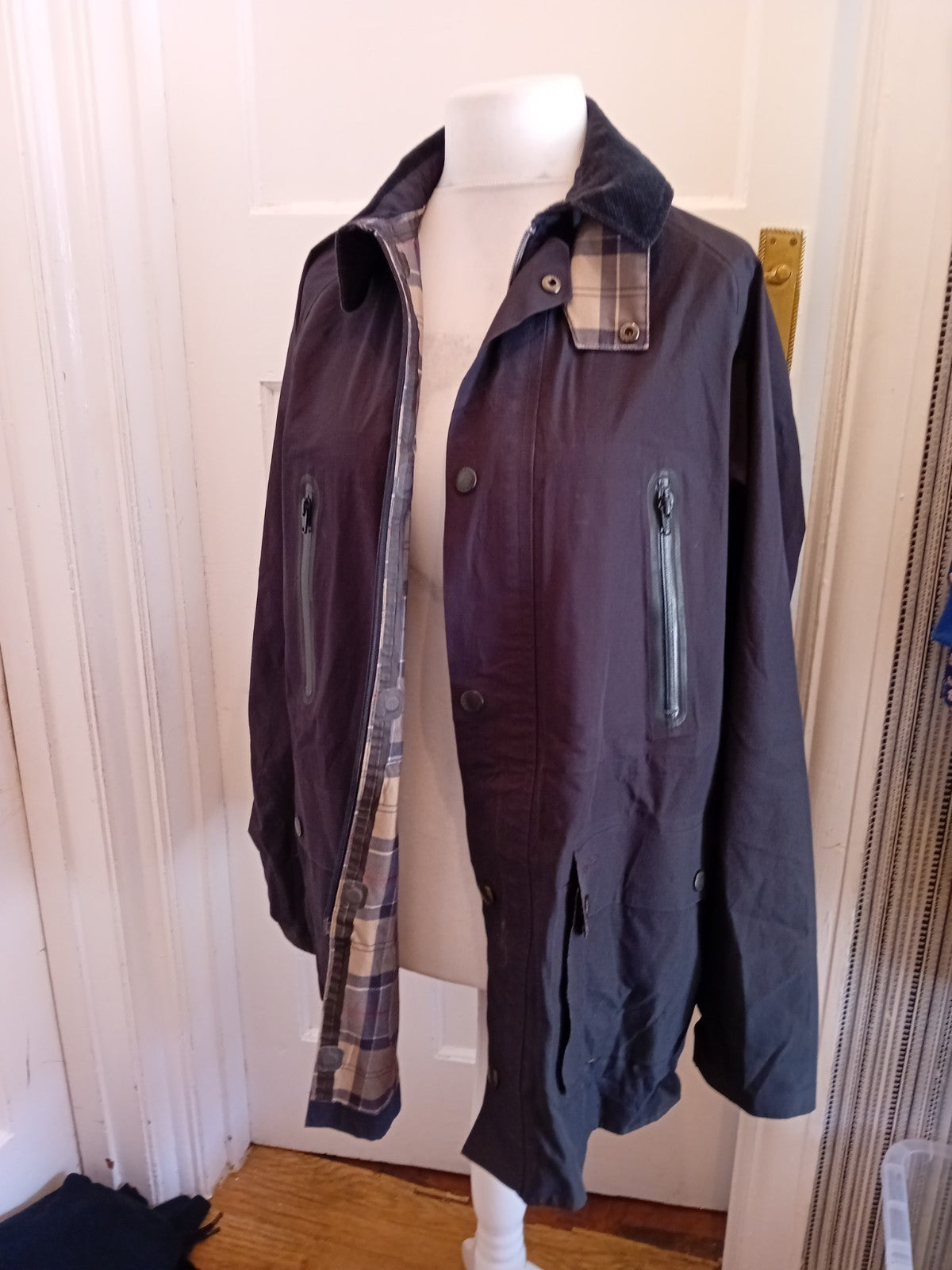 Barbour XL Navy Tartan Lined Waterproof Coat