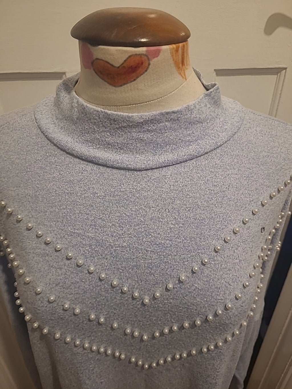Ladies Select Size Large Blue With Pearl Design Detail Long Sleeved Blouse