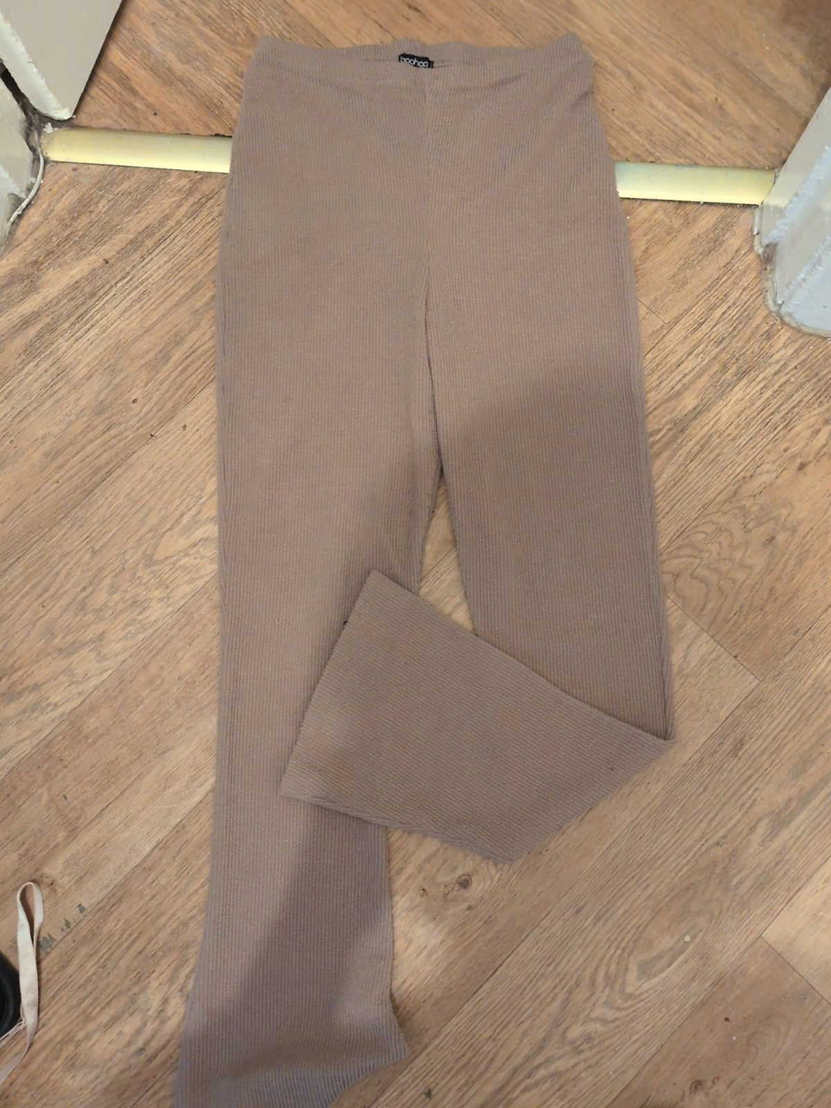 Boohoo 14 Long Brown Rib Trousers