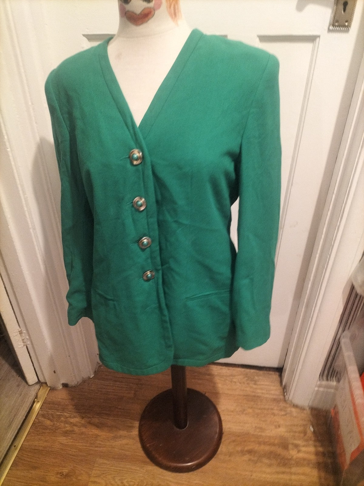 Ladies Debenhams Size 14 Green Lined Padded Blazer