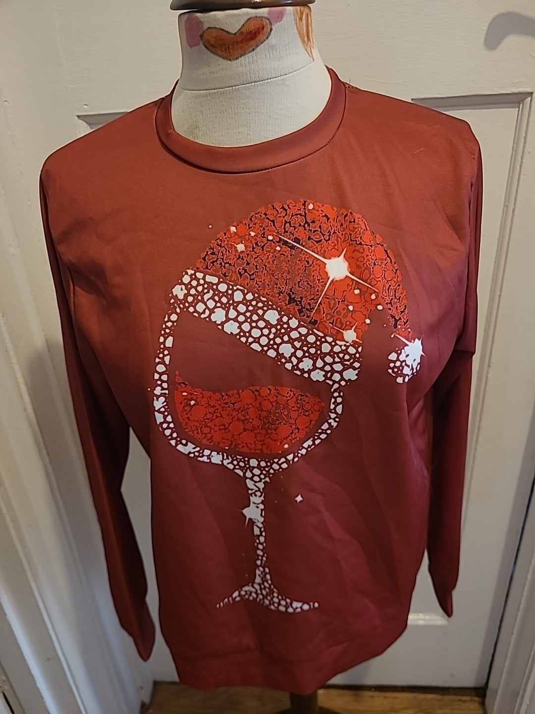 Ladies Size Small Red Drink Design Long Sleeved Tshirt