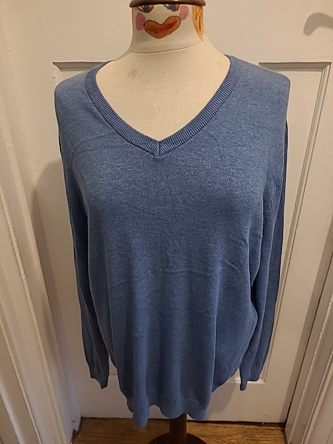 Mens Tu Size L Blue V Neck Long Sleeved Pullover Jumper