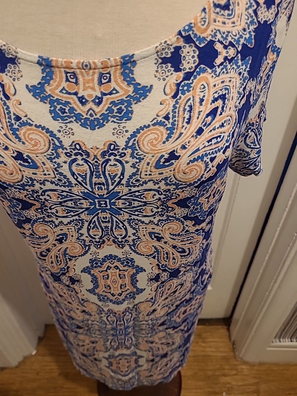 Ladies Marks And Spencer Size 14 Blue Mix Detailed Short Sleeved Dress