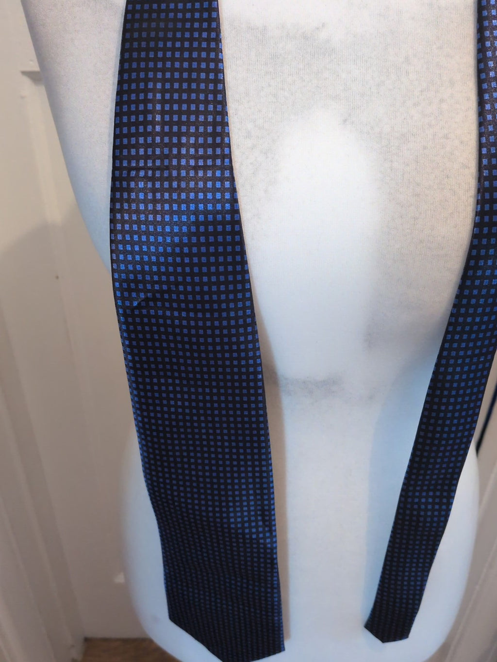 Black With Blue Square Pattern Hand Made Tie