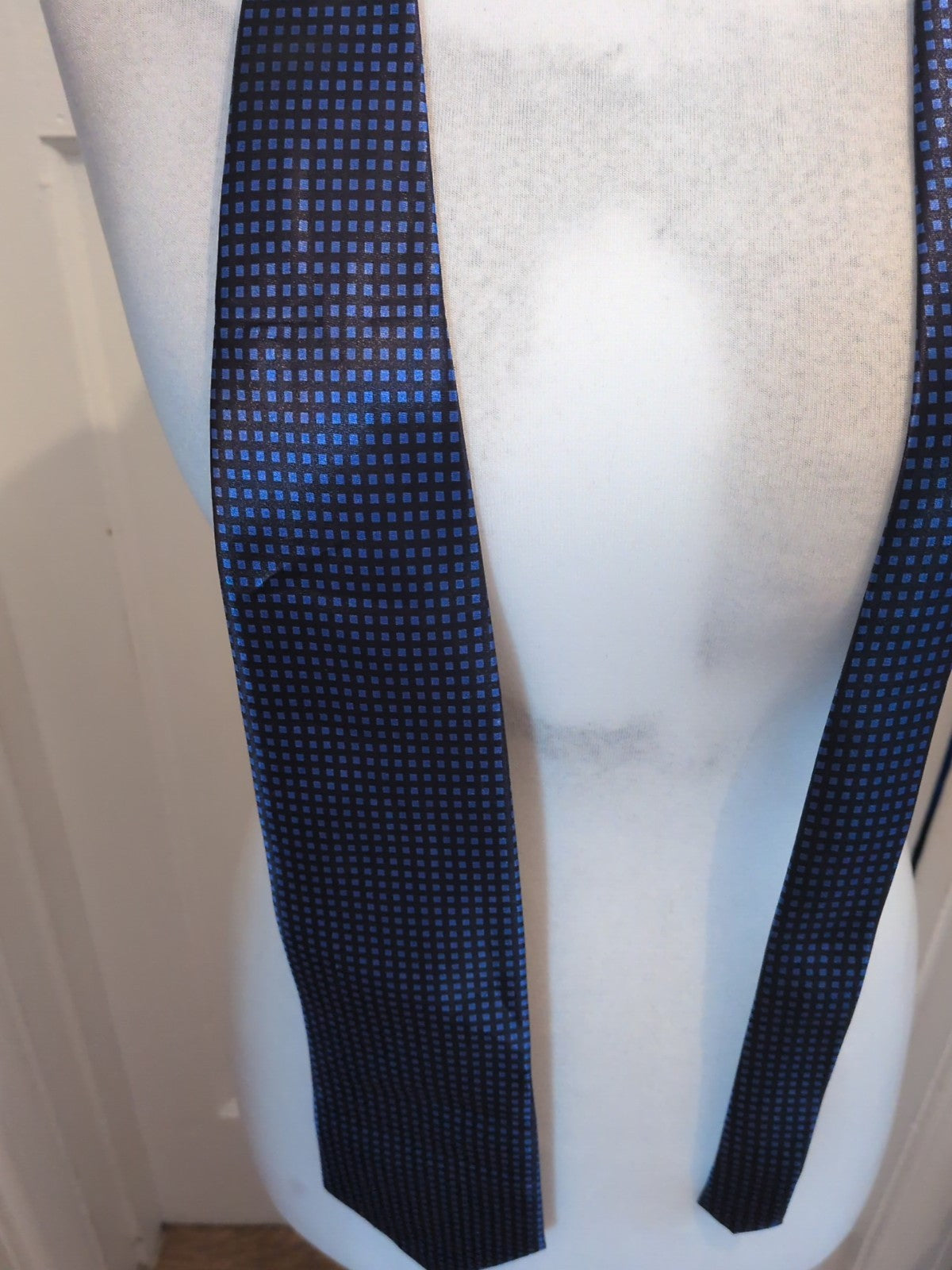 Black With Blue Square Pattern Hand Made Tie