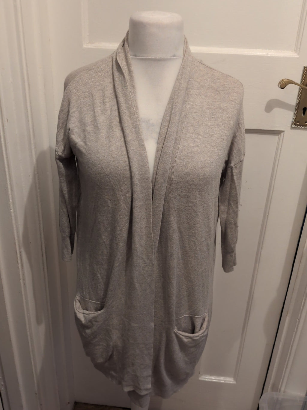 Primark 8 Grey Collared Longline Open Cardigan