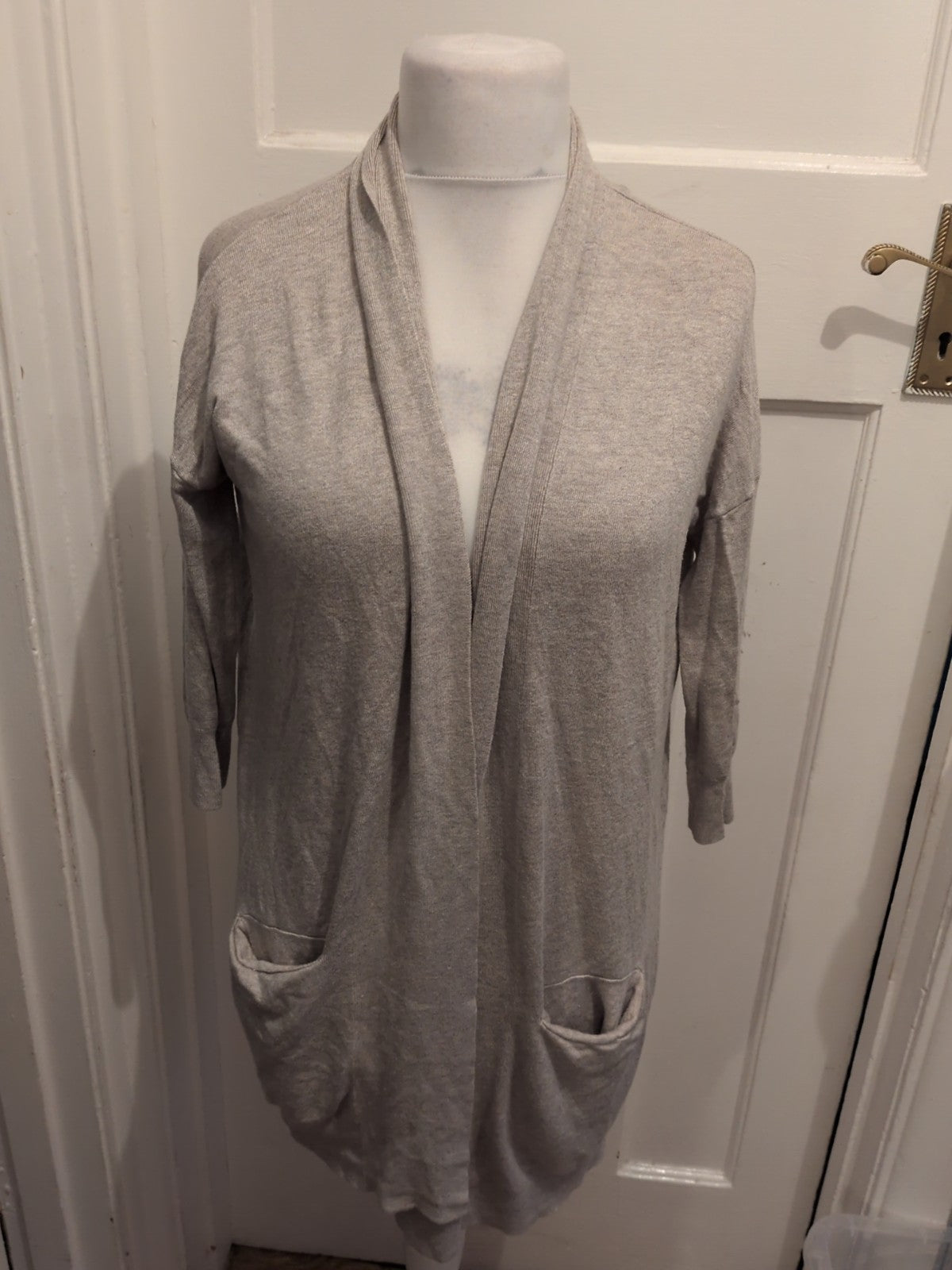 Primark 8 Grey Collared Longline Open Cardigan