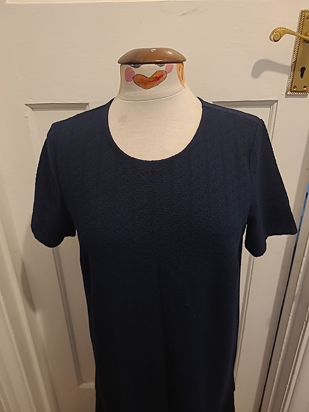 Ladiss Tu Size 14 Navy Patterned Short Sleeved Round Neck Dress