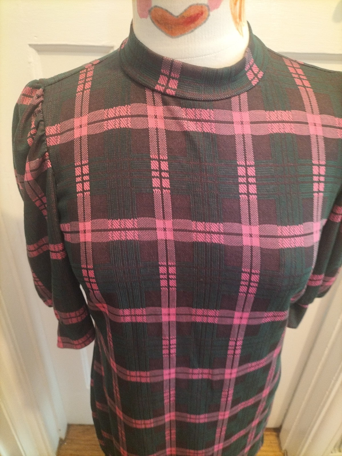 Ladies Lola Skye Size 12 Green/pink/black Check Short Sleeved Dress
