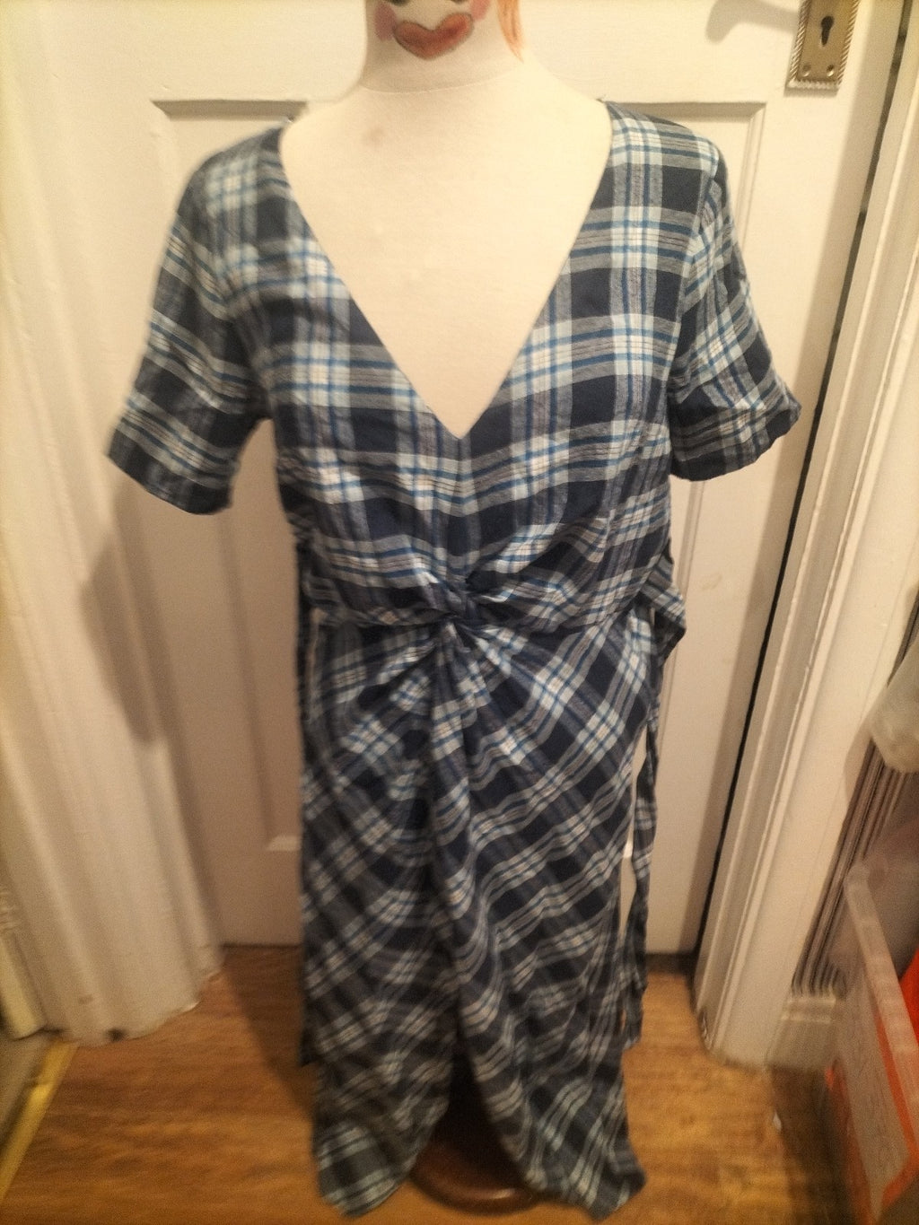 Ladies Red Herring Size 12 Blue Check Short Sleeved A Line Dress