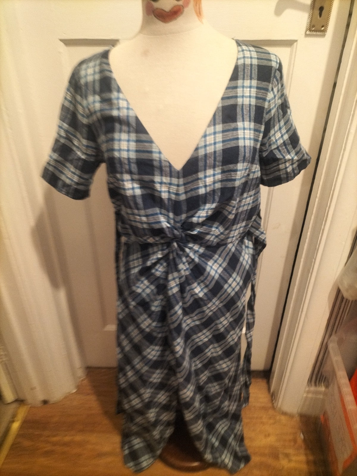 Ladies Red Herring Size 12 Blue Check Short Sleeved A Line Dress