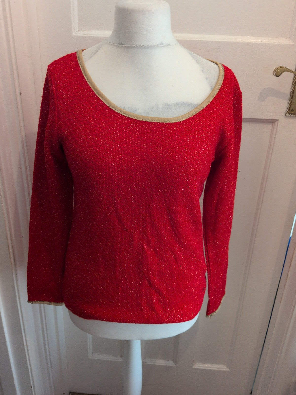 Anna Karel Large Red And Gold Shimmer Long Sleeve Jumper