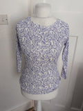 M&Co 10 Violet And White Pattern Long Sleeve Blouse(Mark On Front)