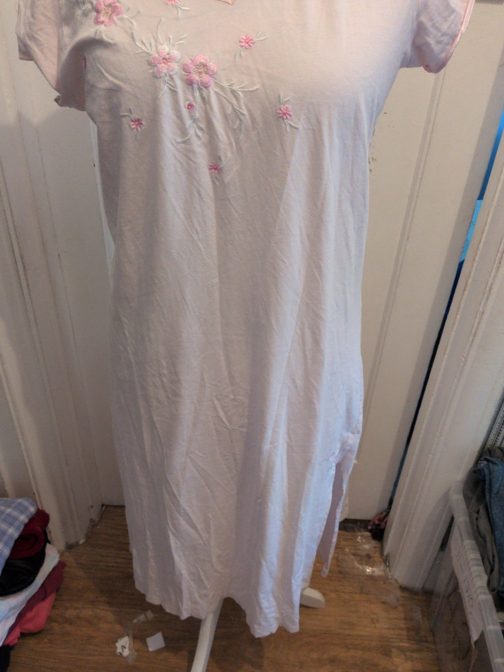 Marks And Spencer 14 Pale Pink With Flowers Short Sleeve Nighty Pyjamas