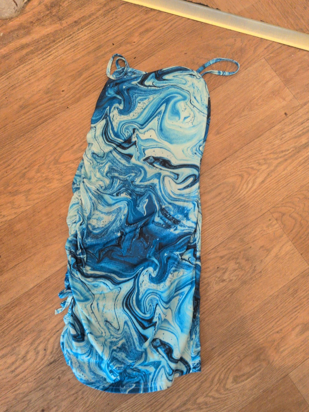 Shein 12-13 Years Blue Print Sleeveless Ruched Dress