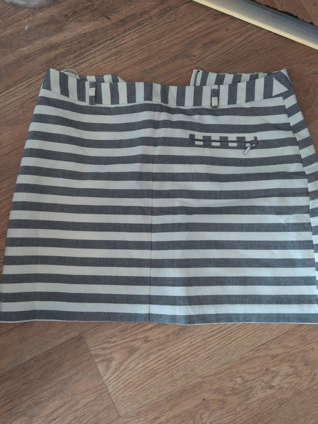 New Look 12 Charcoal And Cream Striped Lined Skirt Knee Length