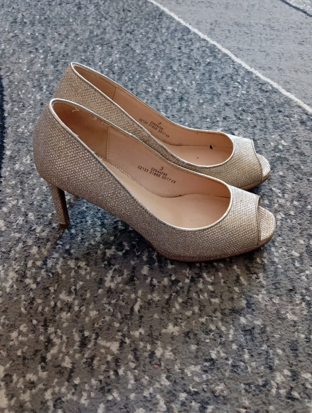 Ladies Gold Sparkling Open Toed Heeled Shoes M&S Size 3 Free Delivery