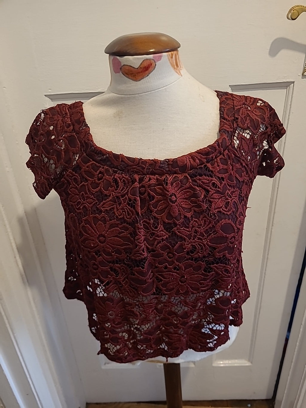 Ladies River Island Size 8 Burgundy Lace Lined Blouse