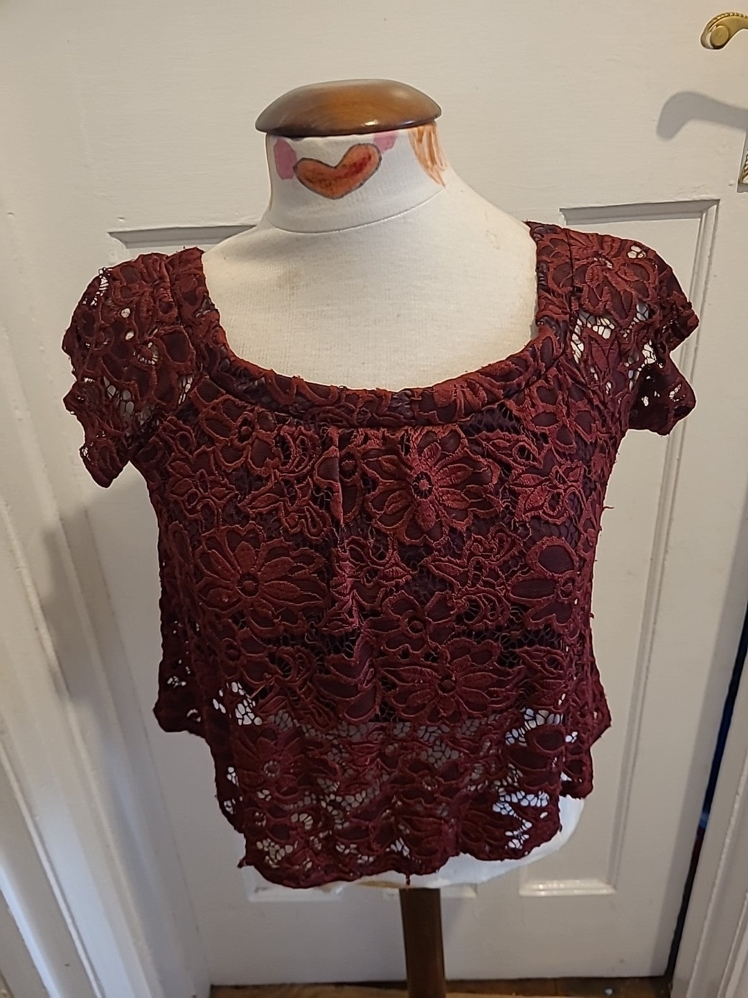 Ladies River Island Size 8 Burgundy Lace Lined Blouse