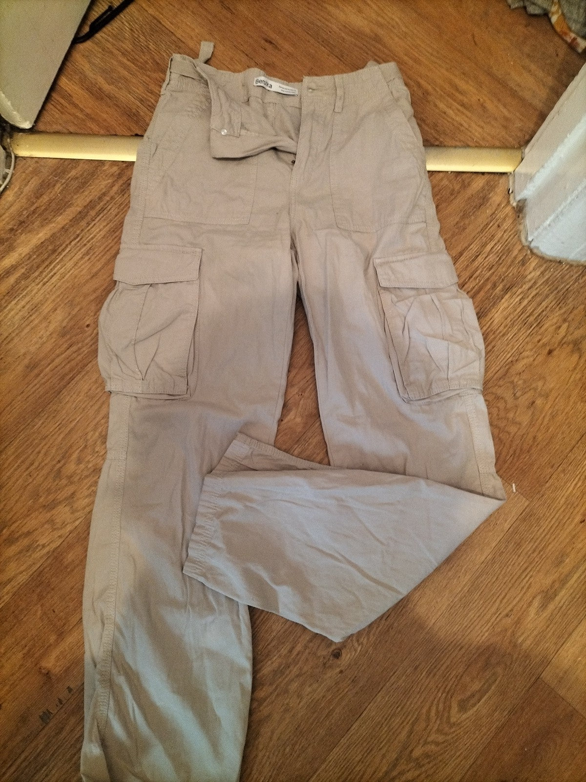 Ladies Bershka Size 8 Beige Cargo Straight Trousers