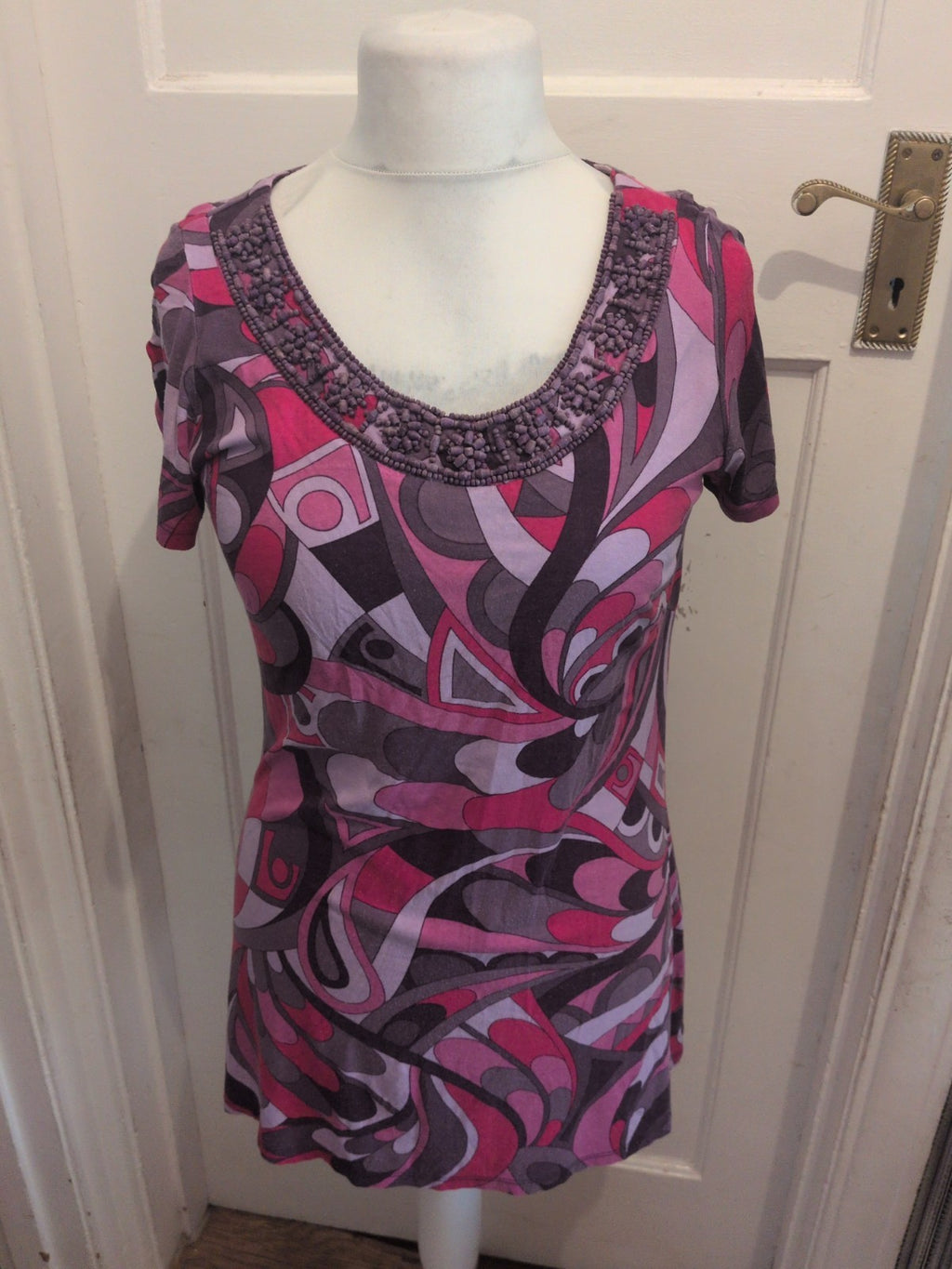 Ladies Principles Size 12 Purple And Pink Toned Short Sleeve Blouse
