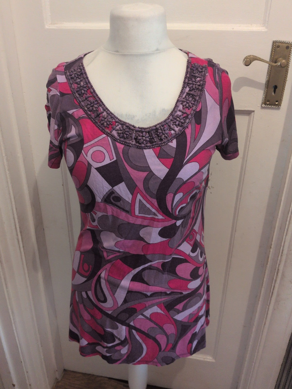 Ladies Principles Size 12 Purple And Pink Toned Short Sleeve Blouse