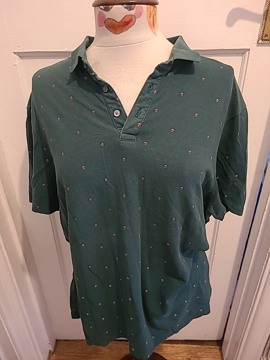 Mens George Size XL Green With Red/Pink Pattern Short Sleeved Polo