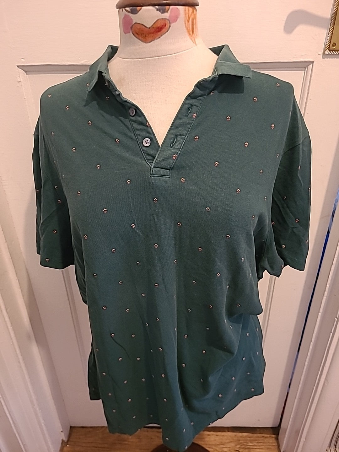 Mens George Size XL Green With Red/Pink Pattern Short Sleeved Polo
