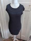M&S 8 Navy Short Sleeve Blouse Pattern Neck