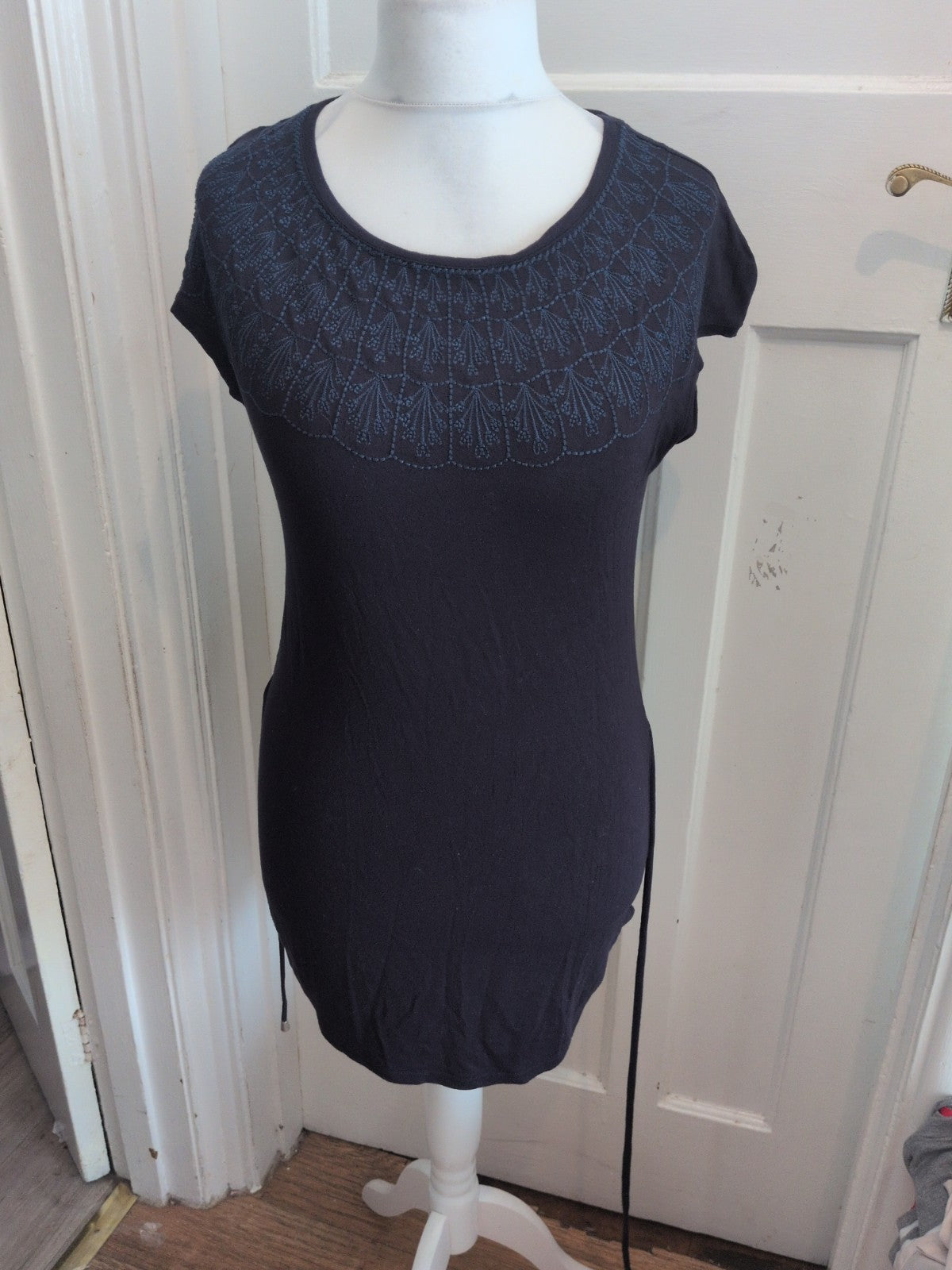 M&S 8 Navy Short Sleeve Blouse Pattern Neck