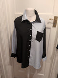 Shein XL Black And White Long Sleeve Button Collared Blouse