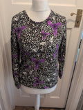 Ladies Blue Fashion Size M/L Leopard Print Purple Flower Jumper