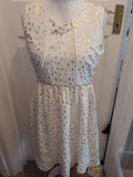 Ladies Yumi Size 10 Gold And White Flare Dress Sleeveless