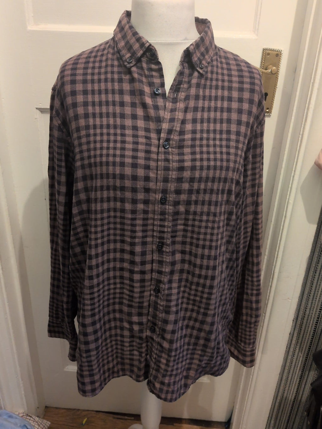 Livergy XL Brown And Navy Check Long Sleeve Shirt