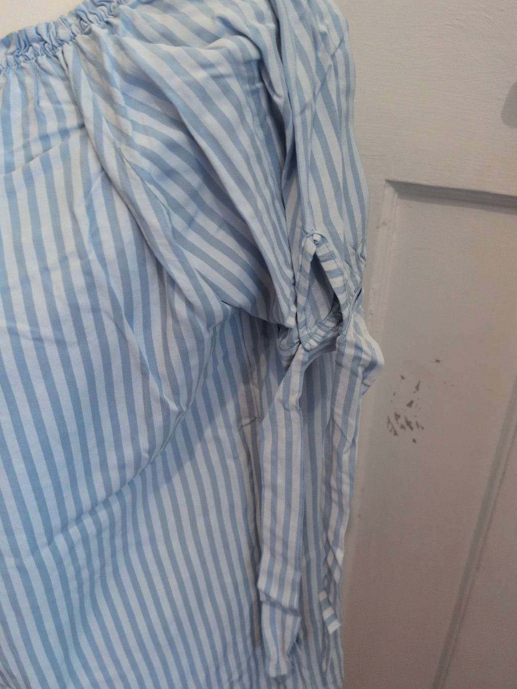 Medium Blue And White Stripe Short Sleeve Blouse