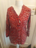 Bonmarche 14 Red And Beige Patterned Long Sleeve Blouse