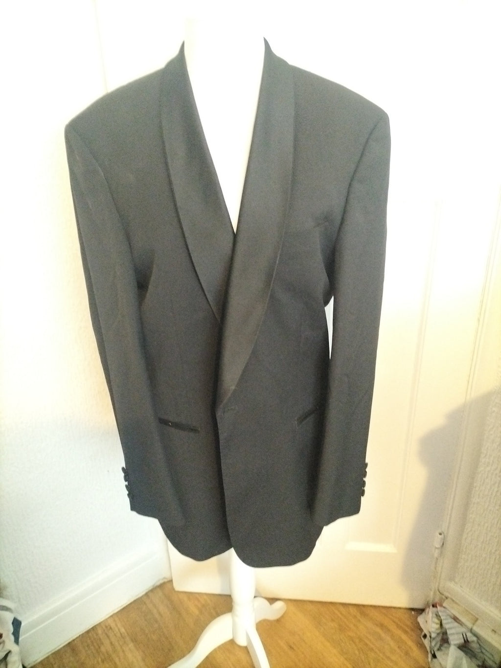 Mens Marks And Spencer Size 42L Black Super 100% Wool Tuxedo Jacket