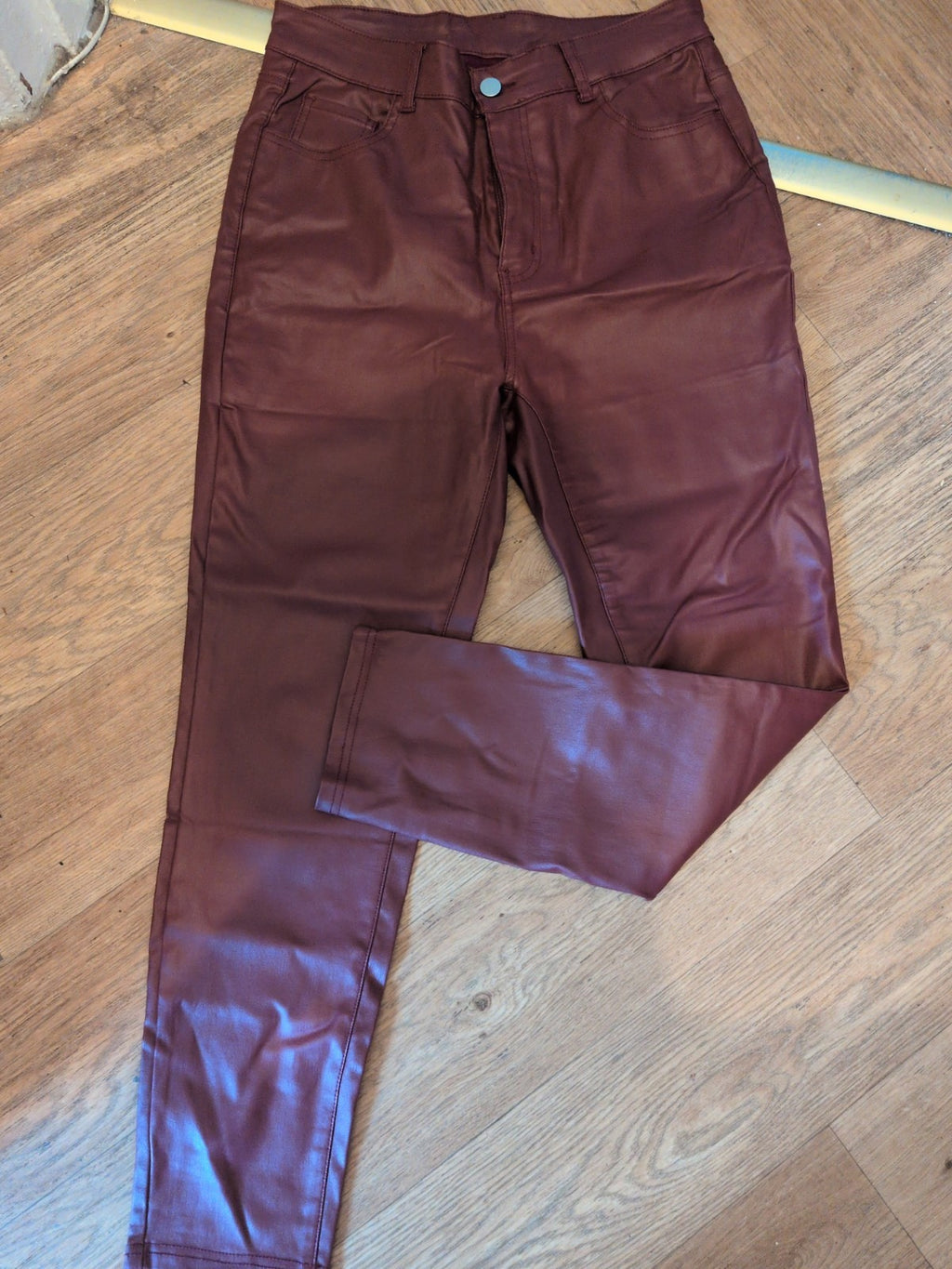 Ladies Large Dark Red Pleather Trousers