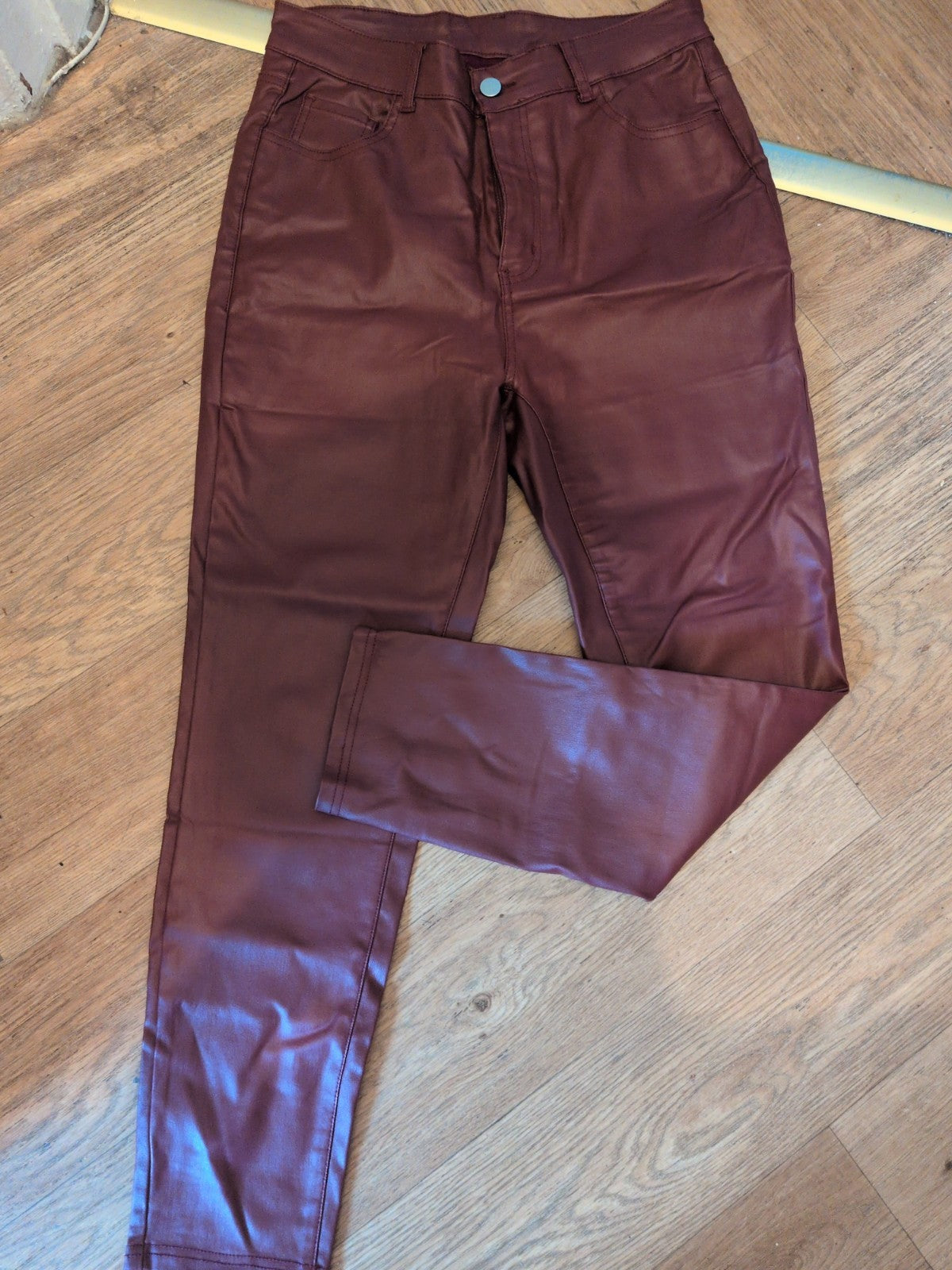 Ladies Large Dark Red Pleather Trousers