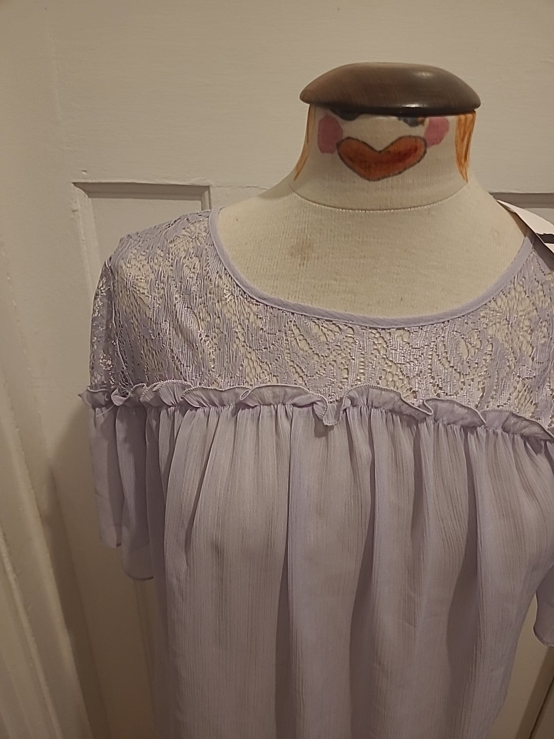 Brand New Ladies George Size 10 Lilac Lace Detailed Short Sleeved Tshirt