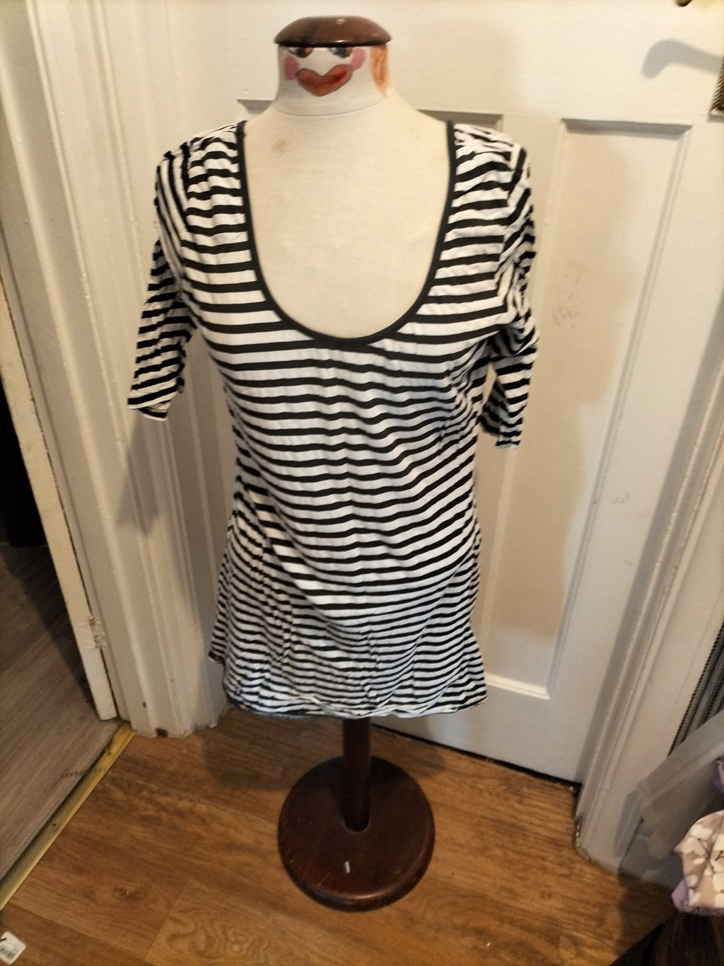 Ladies Next Size M Black And White Striped Short Sleeve Pencil Dress