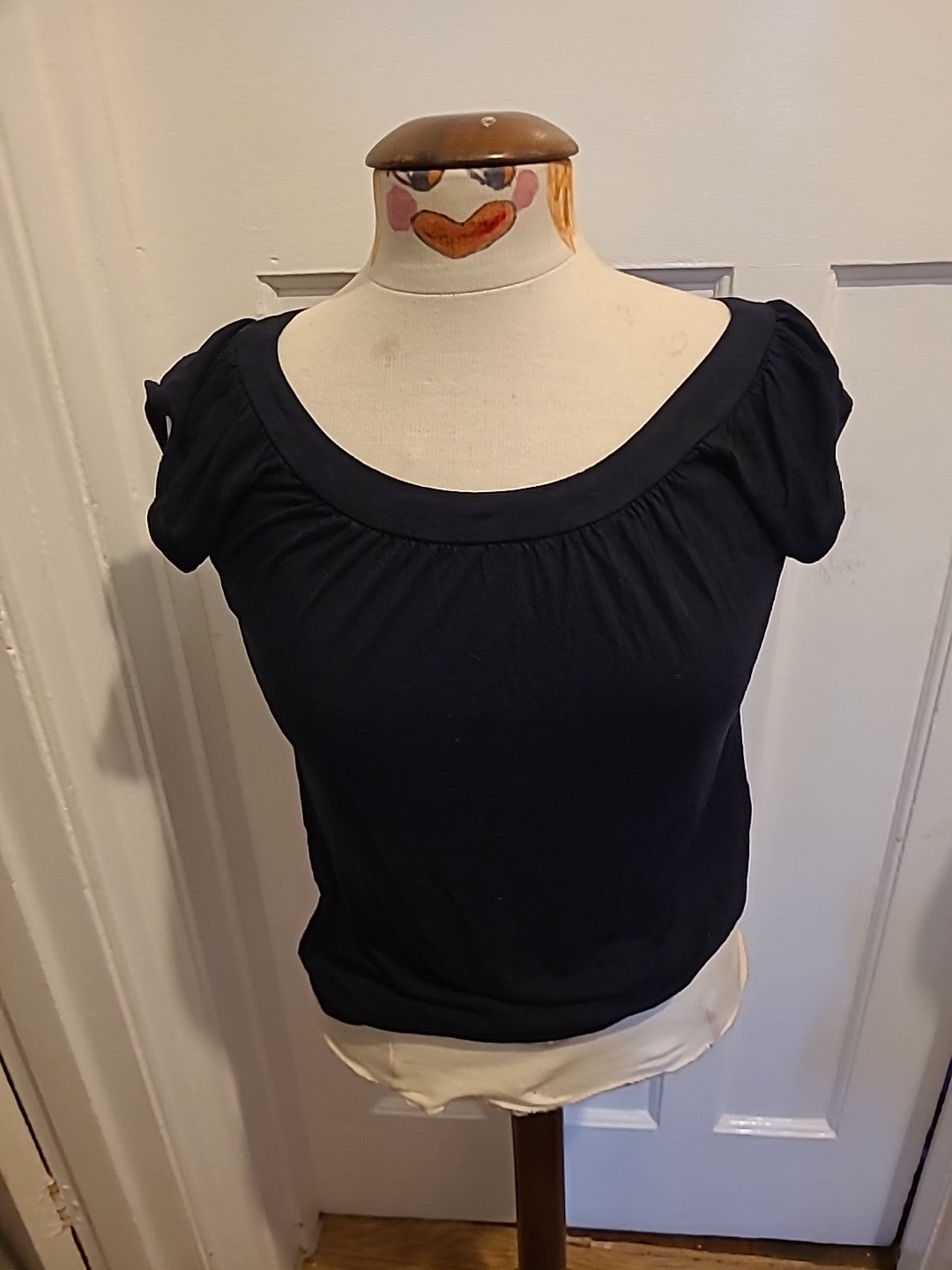 Ladies Primark Size 10 Black Wide Round Neck Tshirt