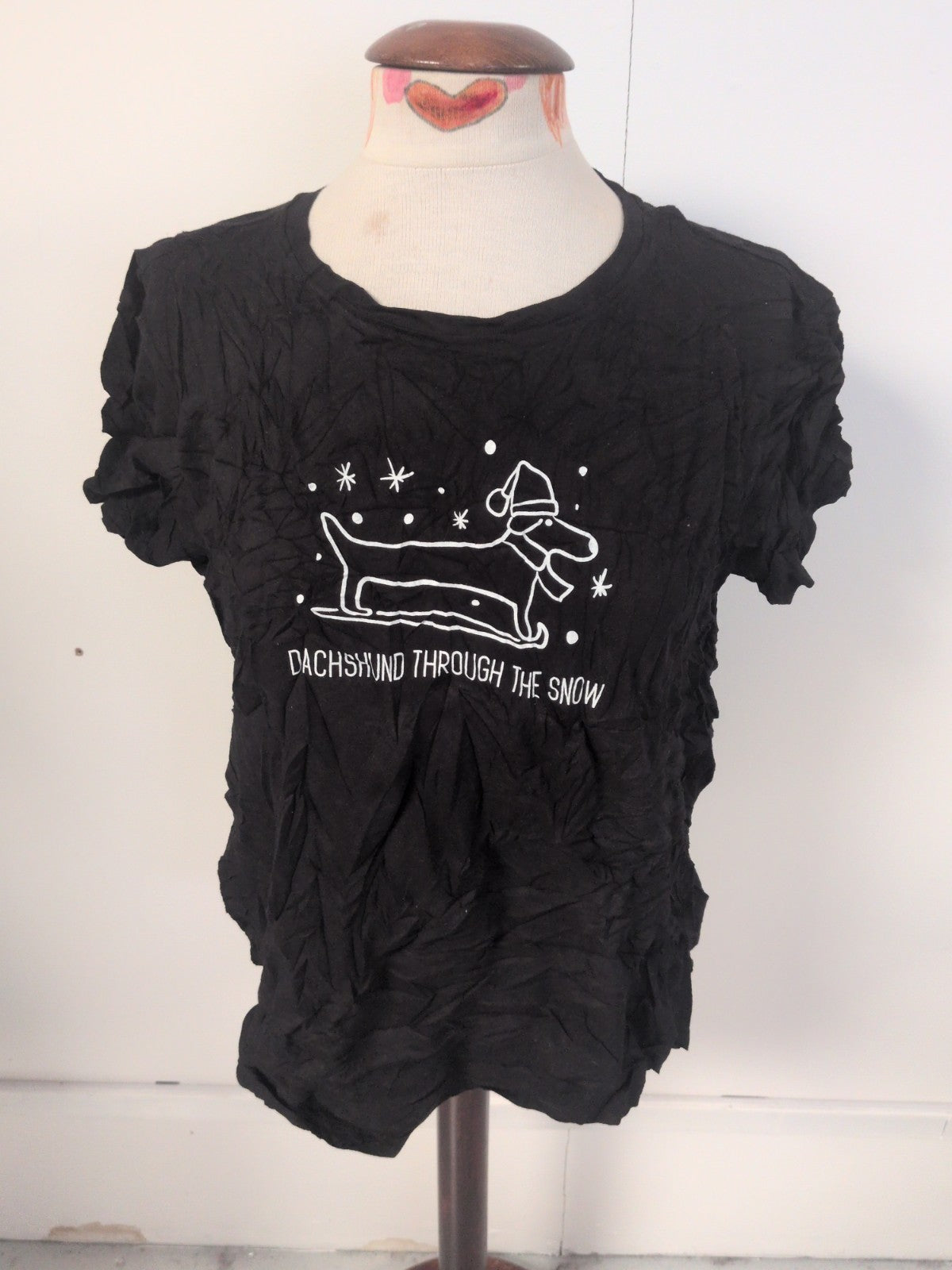 Ladies Primark Size 18-20 Black Print Christmas Pyjama Top